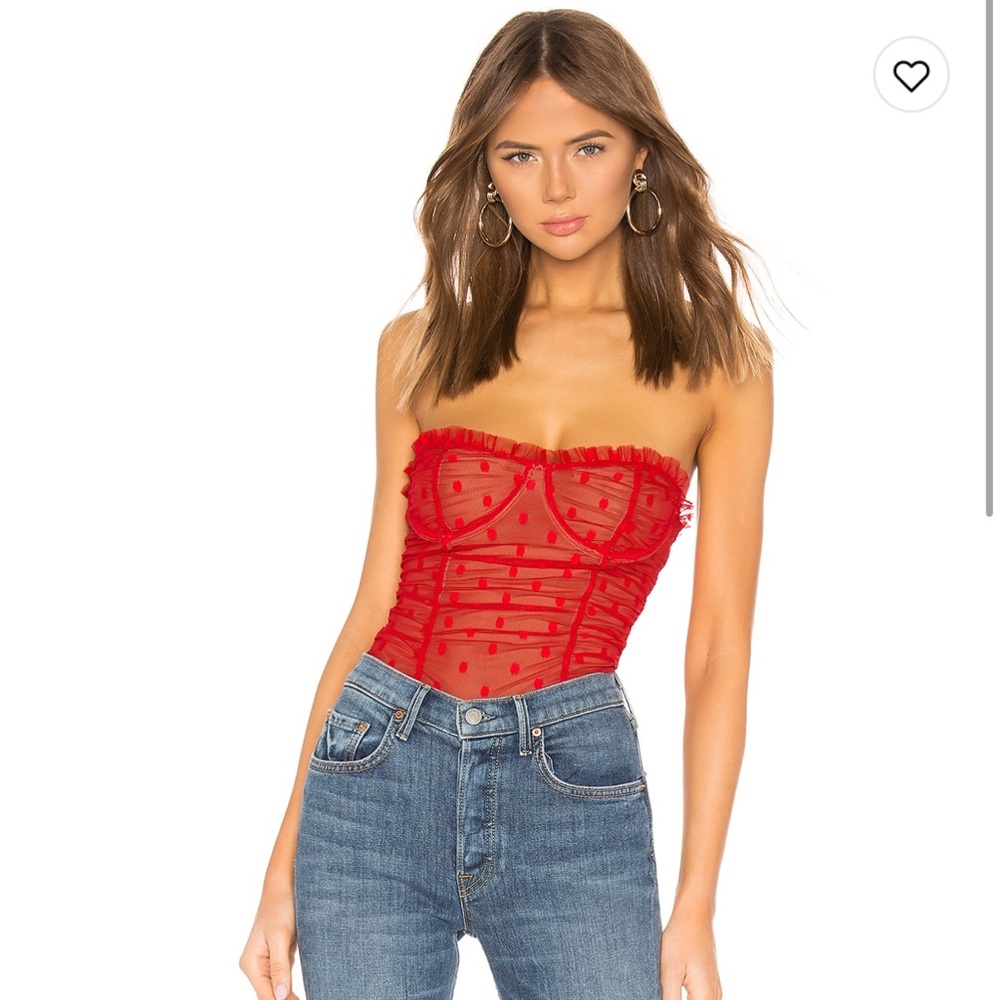 MAJORELLE Red Sheer Polka Dot Tank Top